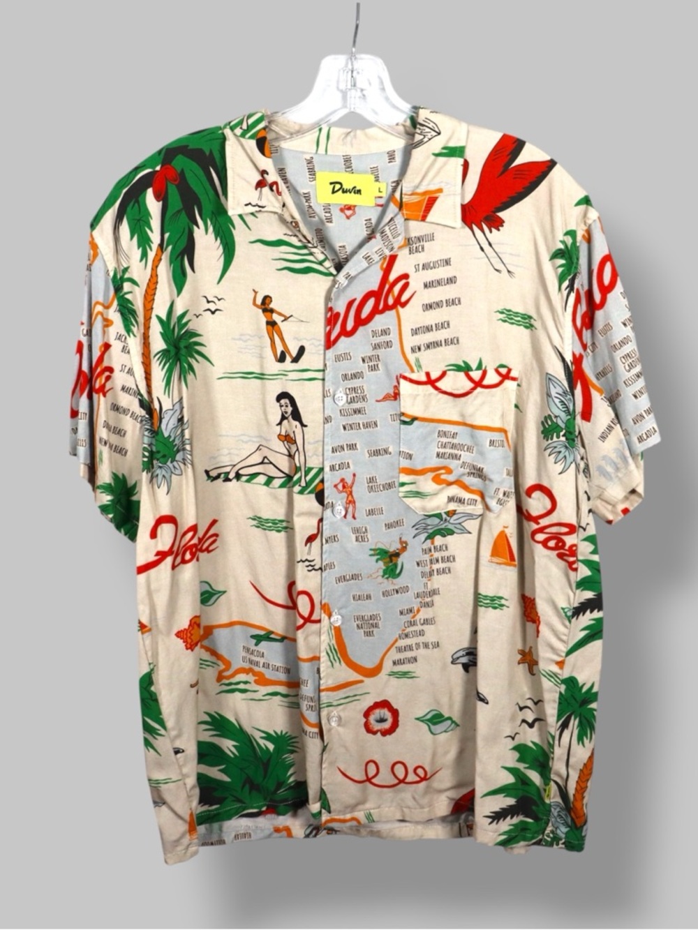 Duvin Design Co Hawaiian Shirt Men’s Size L Tropical Florida Print Button Up